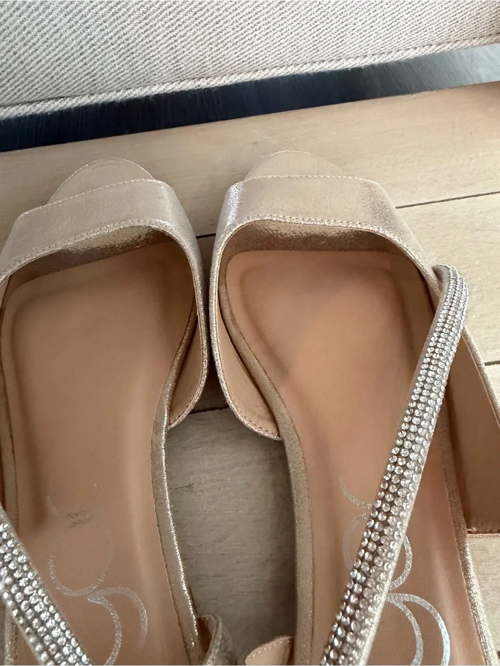 Sugar Metallic Gold Open-Toe Slingback Sandals with Rhinestone Strap